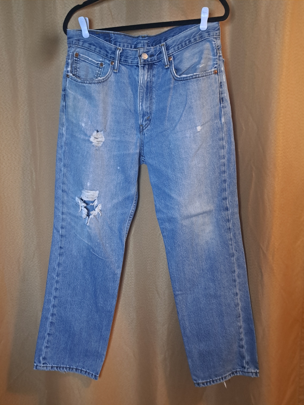 Levi's Men's Light Blue Distressed Straight Leg Jeans 34/29